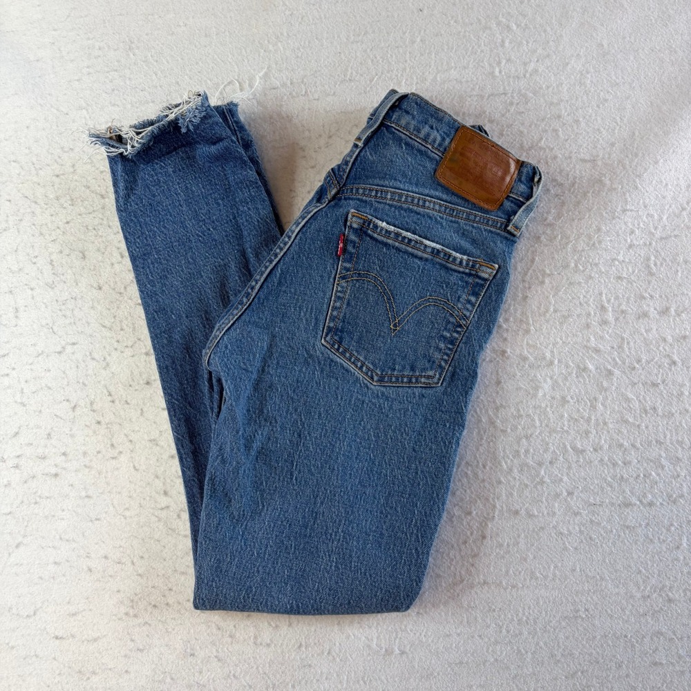 Levi's 501 Skinny Jeans Womens 24 Blue High Rise Distressed Raw Hem